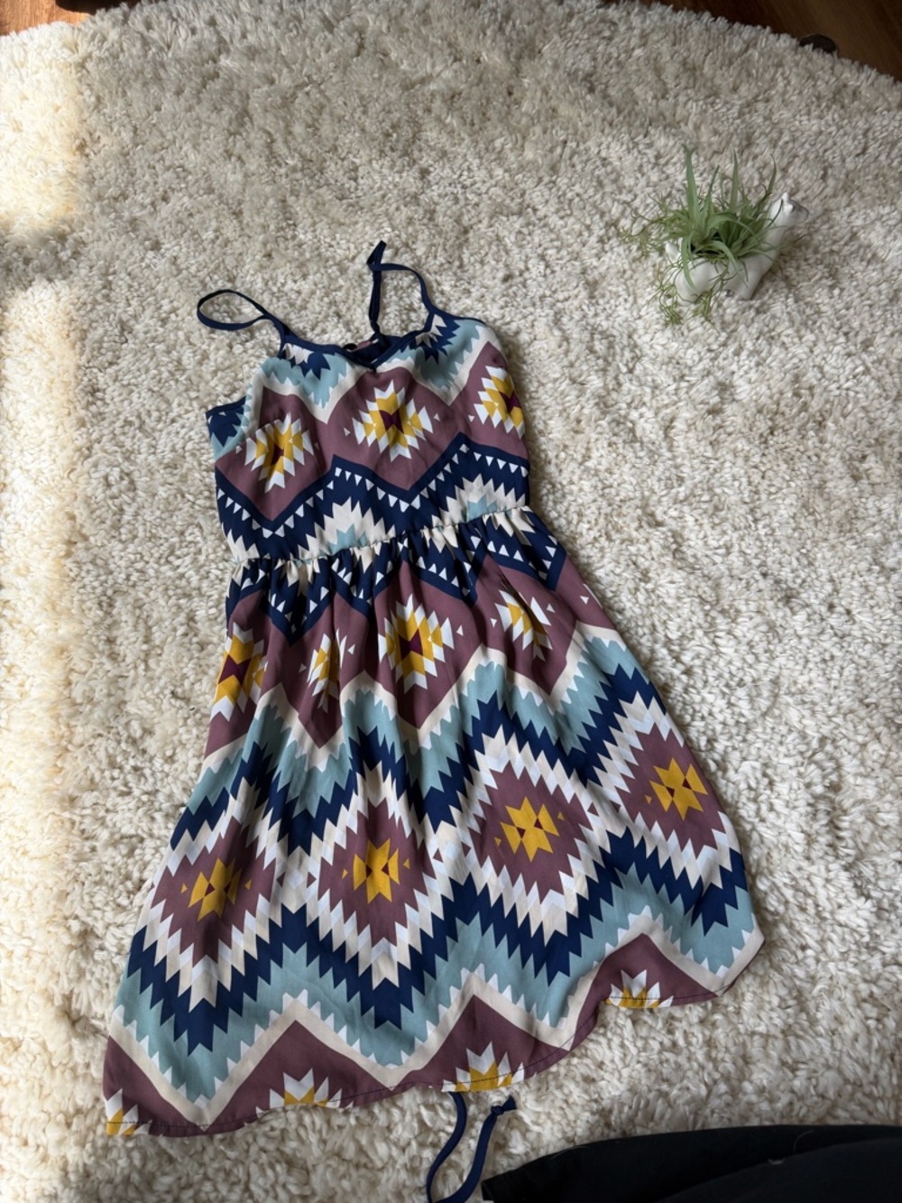 Xhilaration Navy, Mustard & Mauve Aztec-Print cute spring summer Midi Dress